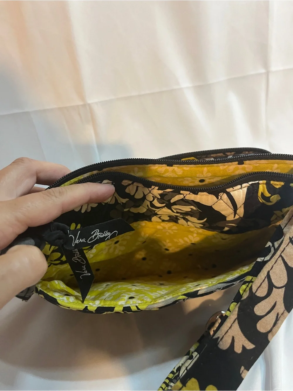 Vera Bradley Black Yellow Cream Quilted Floral Cosmetic Bag